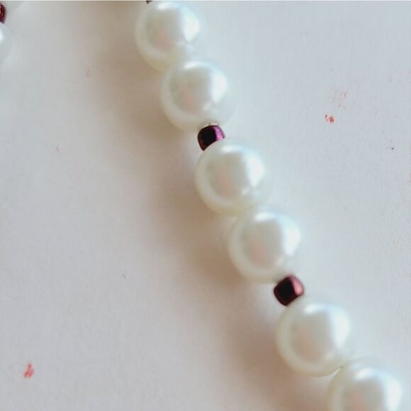 Vintage Metallic Rose and ivory 3-Strand Bead Handmade  Necklaces. - Picture 4 of 12